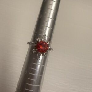 Bomb Party Size 7.5 Red Stone Halo Silver Tone Ring